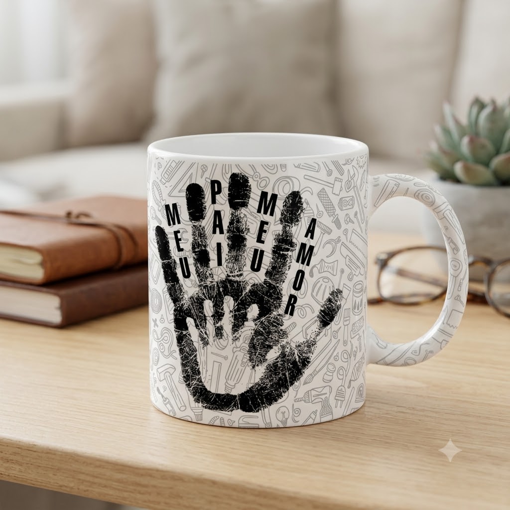 Caneca #10 — Meu pai, meu amor — mão carimbada